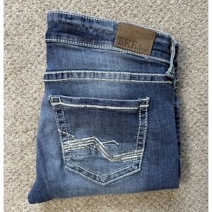 BKE Stella Bootcut Jeans Womens 28x31.5 Dark Blue Denim Faded Mid Rise Buckle